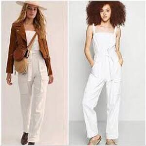 FREE PEOPLE Go West Utility Jumpsuit in Zinc White Size Large L Tie Waist